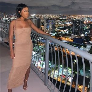 'FORNARINA' Tan Organza Mesh Maxi Dress